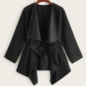 XS Waterfall Collar Asymmetrical Hem Coat w/ Belt